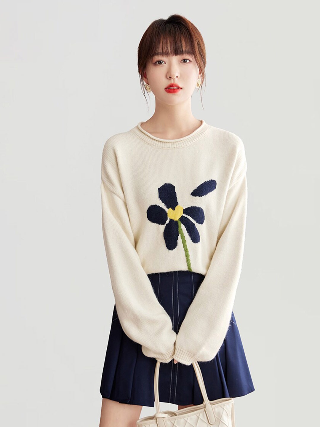 

JC Collection Floral Printed Round Neck Long Sleeve Sweater, Beige