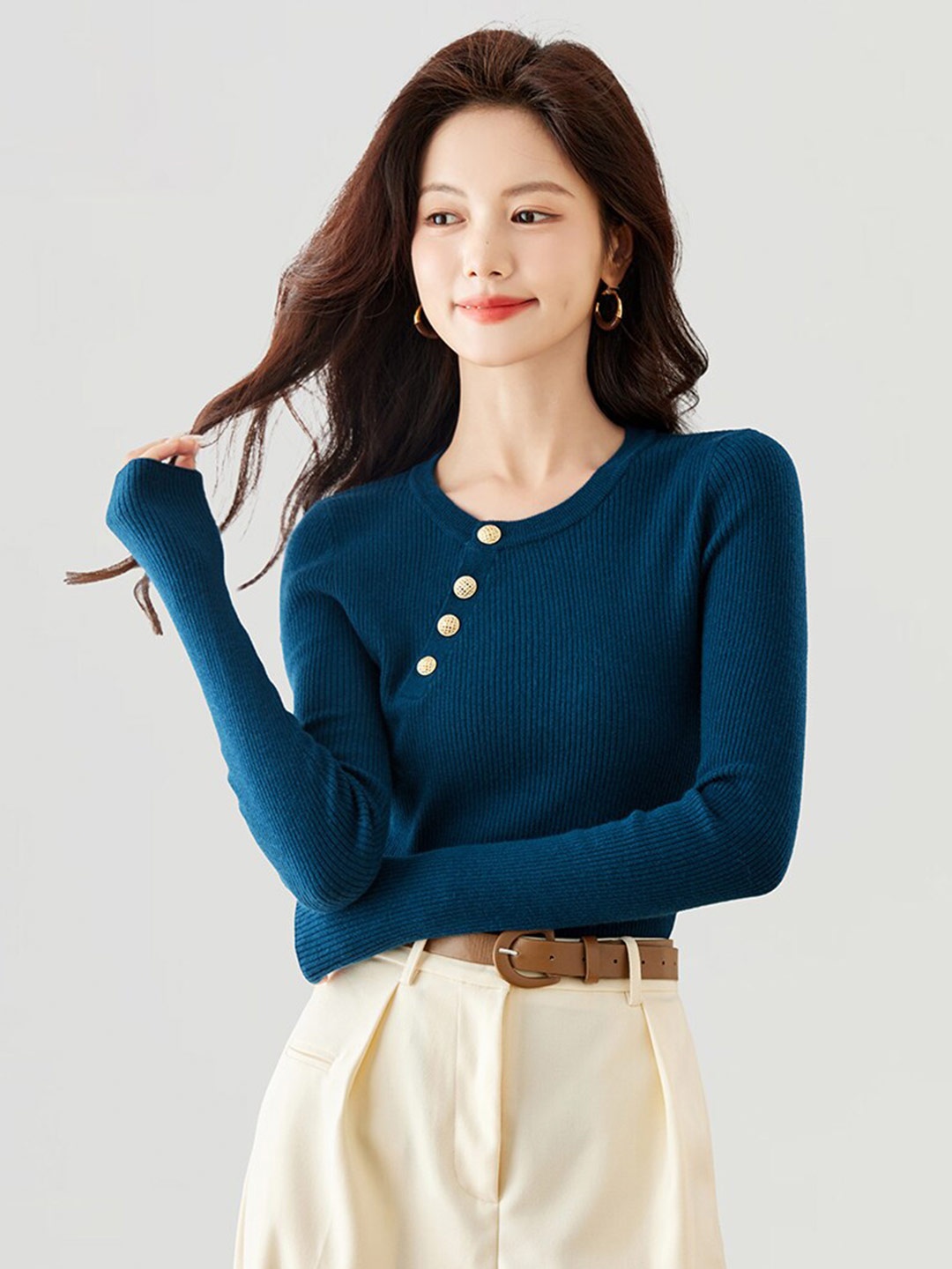 

JC Collection Ribbed Long Sleeve Pullover Sweater, Teal