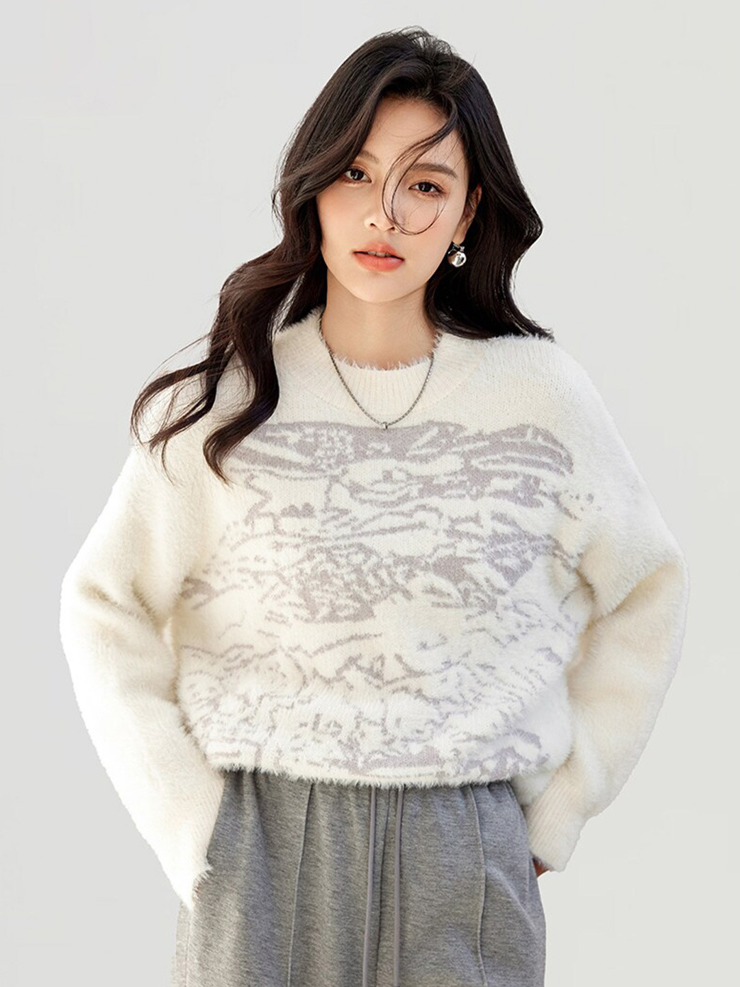 

JC Collection Abstract Printed Pullover Sweater, White