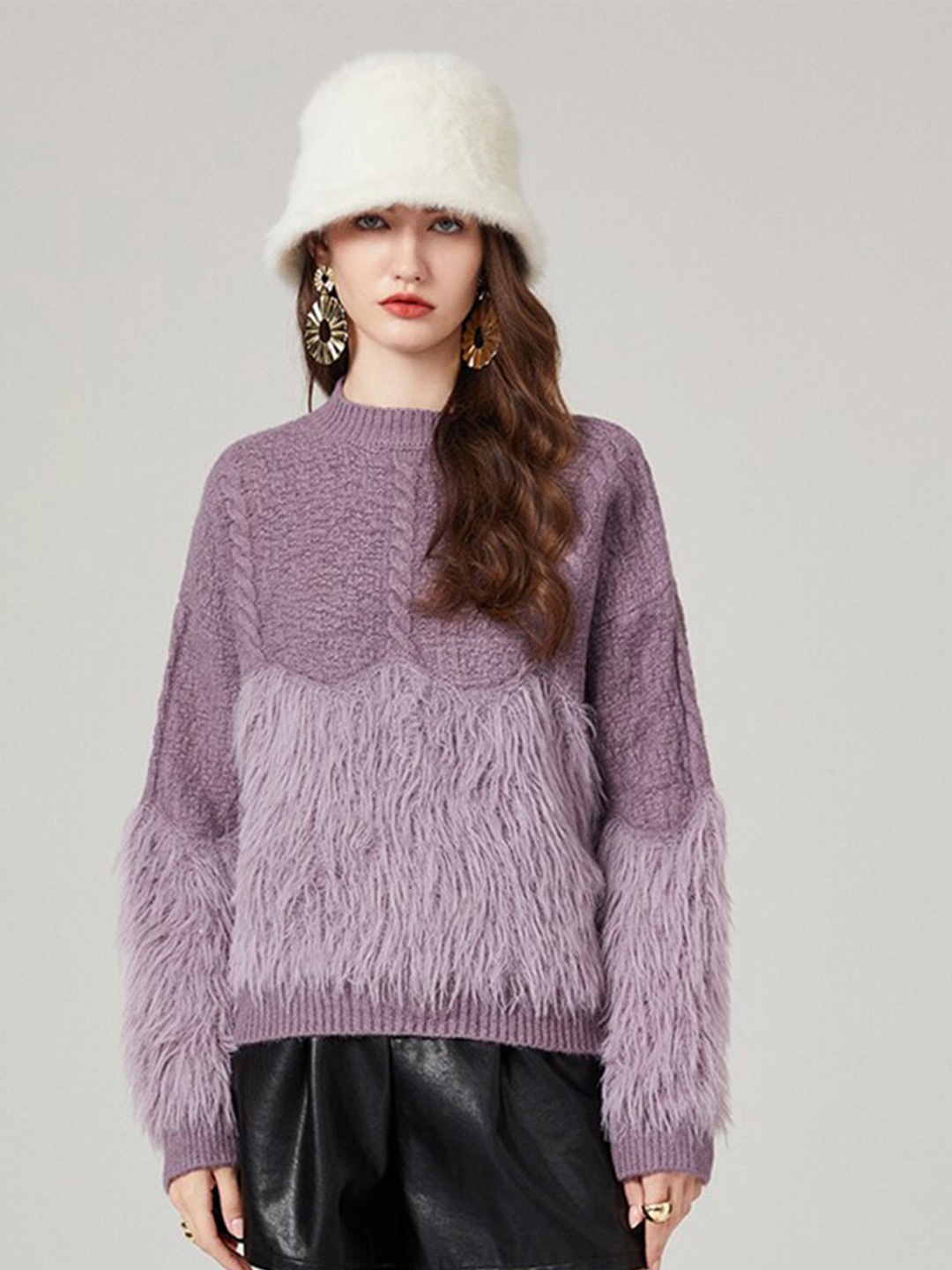 

JC Collection Cable Knit Self Design Pullover Sweater, Purple