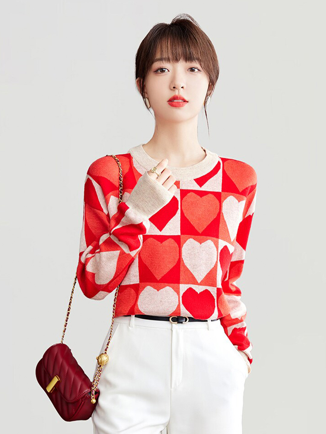 

JC Collection Geometric Printed Crop Pullover, Red