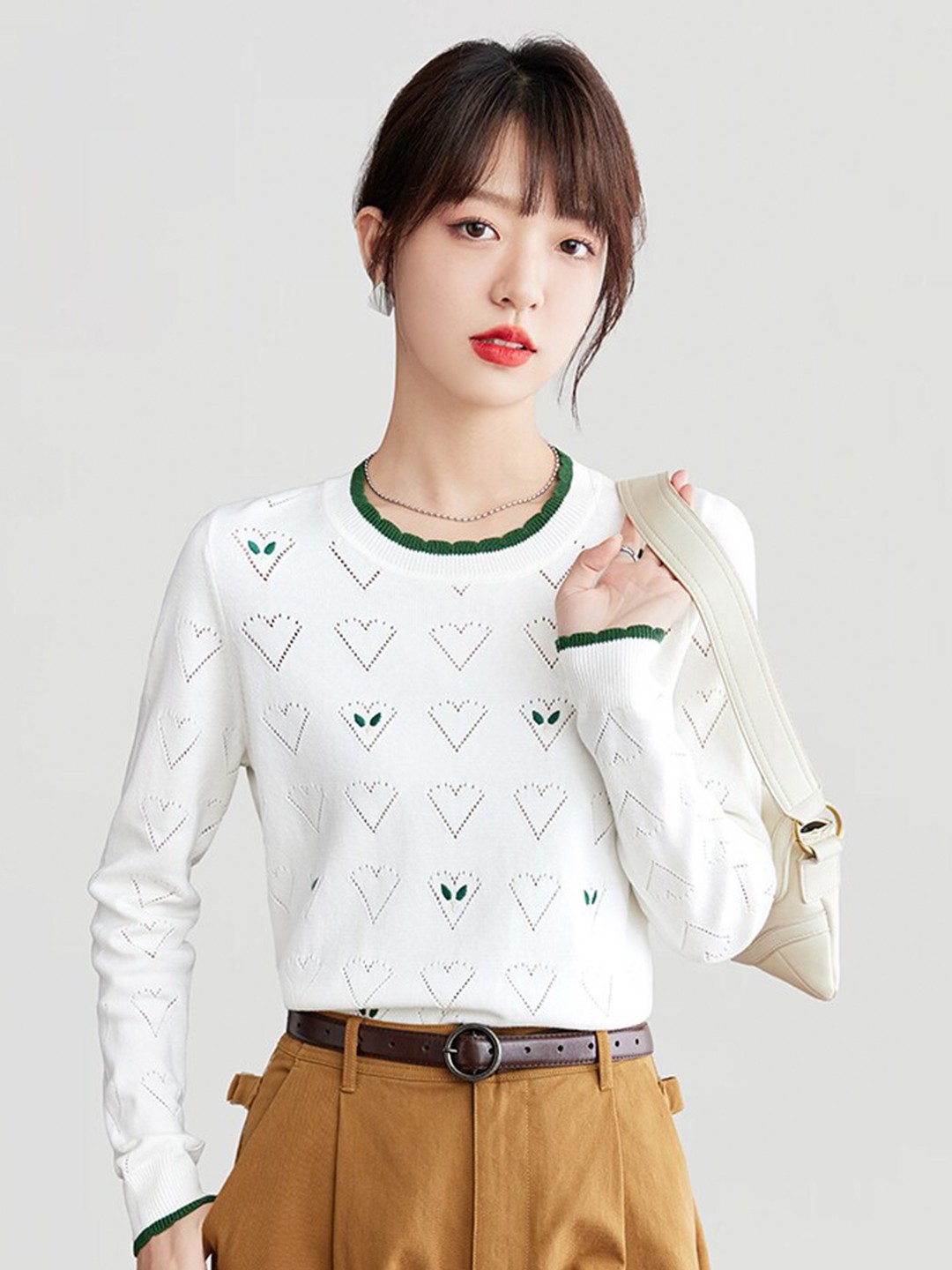 

JC Collection Self Design Round Neck Pullover Sweater, White