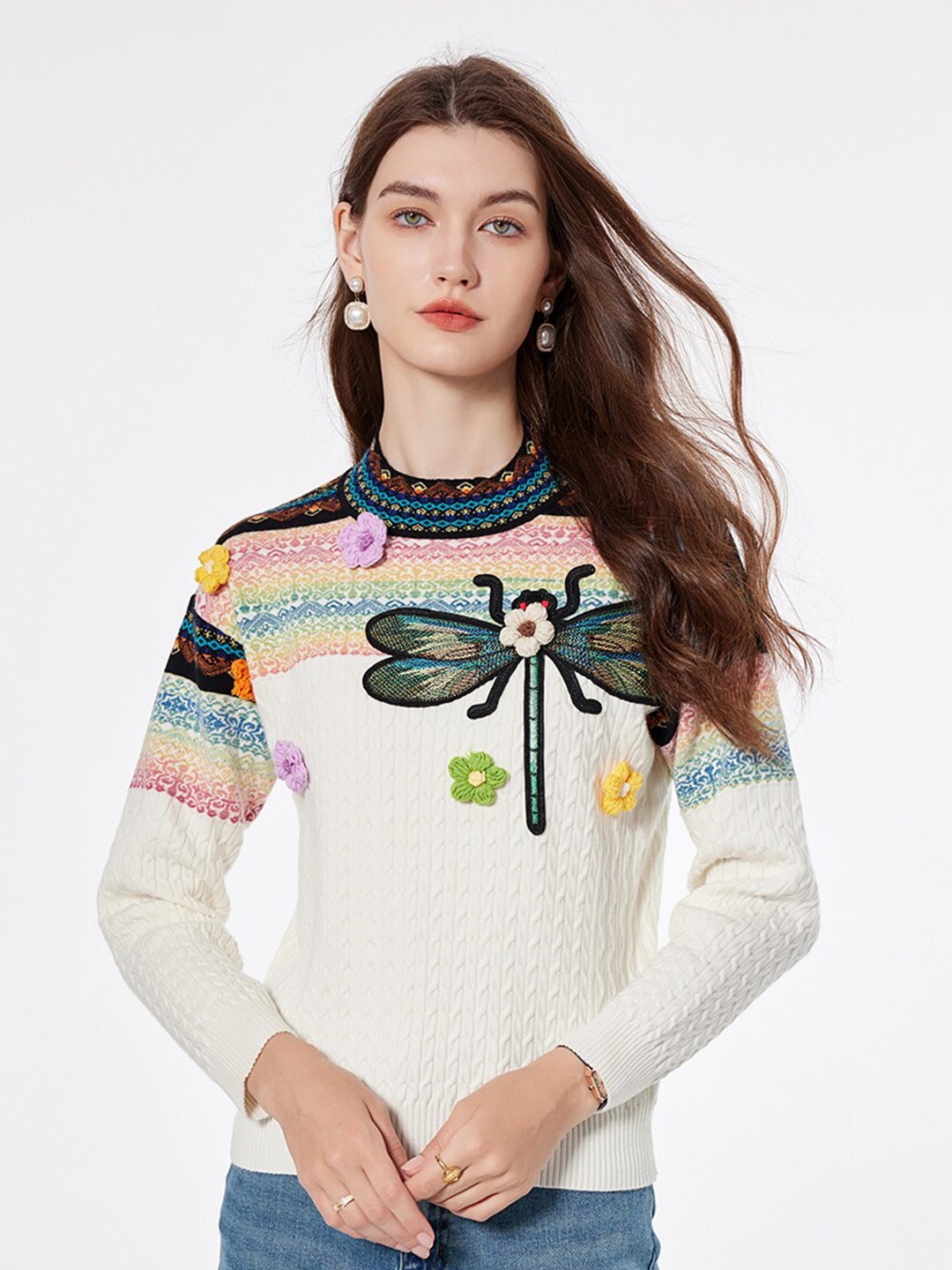 

JC Collection Self Design Embroidered Pullover Sweater, White