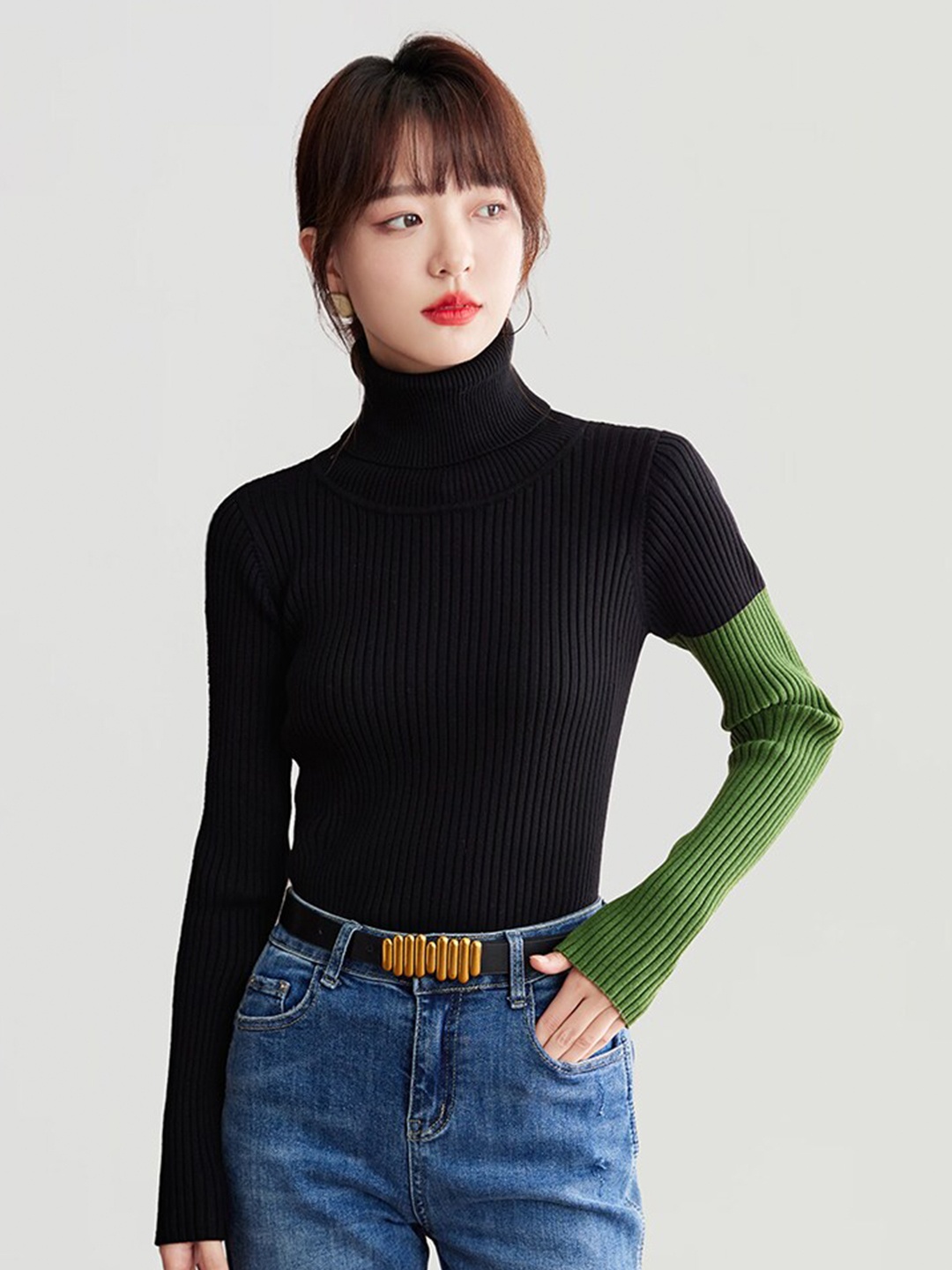 

JC Collection Ribbed Turtle Neck Pullover, Black