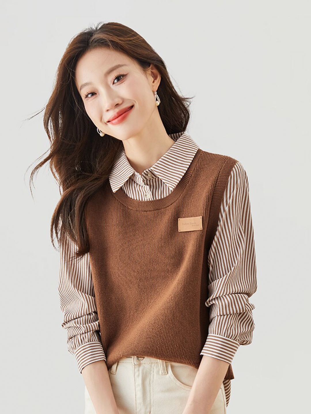 

JC Collection Round Neck Sleeveless Sweater Vest, Coffee brown