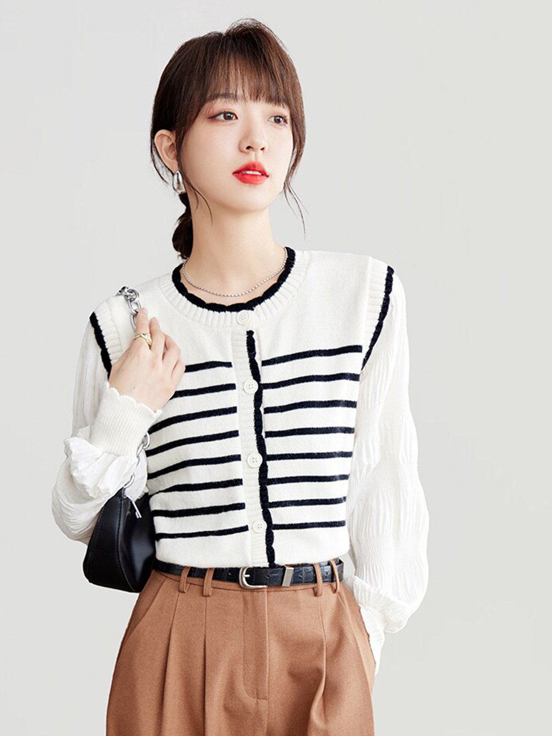 

JC Collection Striped Ribbed Cardigan, Off white