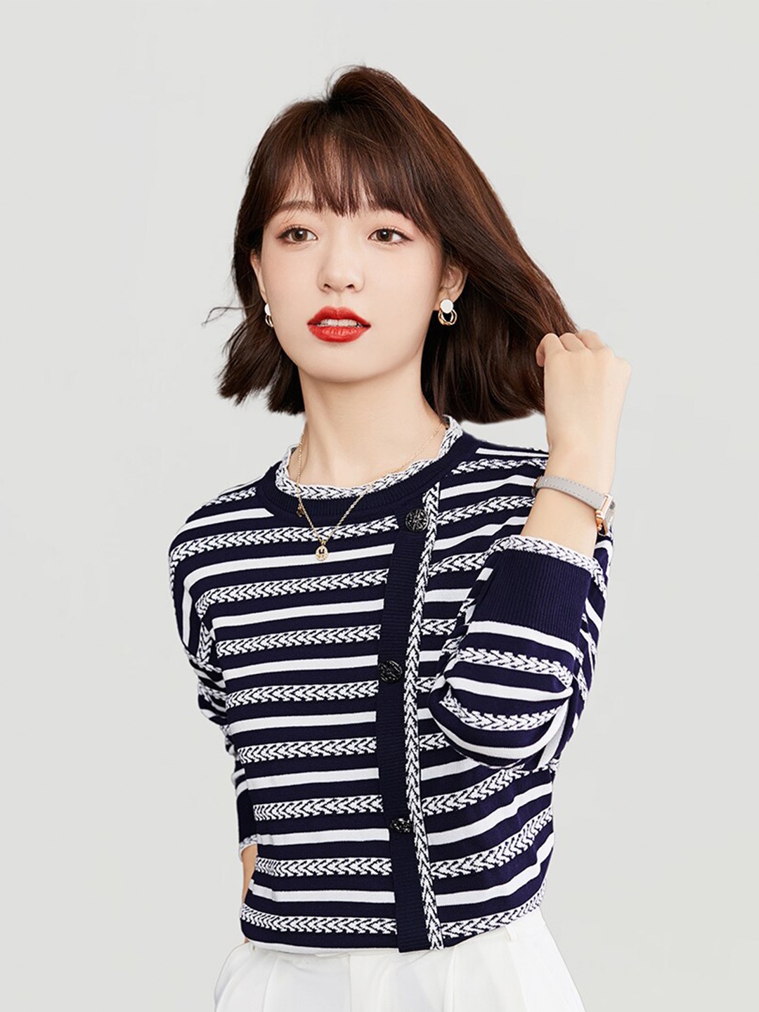 

JC Collection Striped Cardigan Sweater, Blue