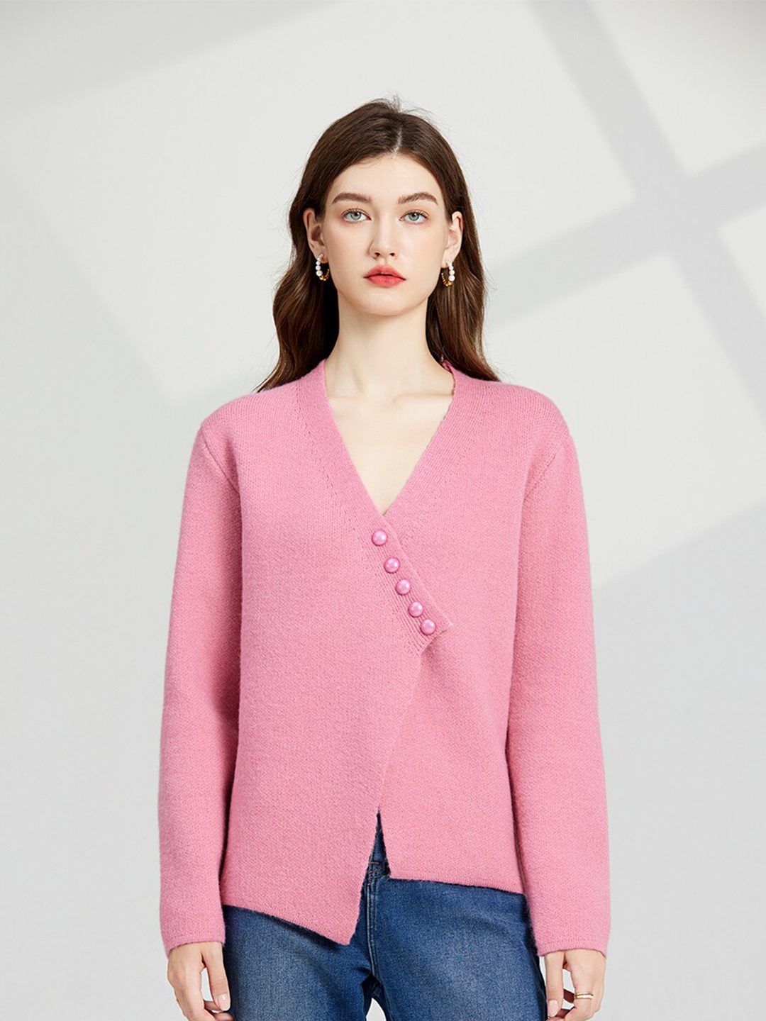 

JC Collection V-Neck Asymmetric Hem Cardigan, Rose