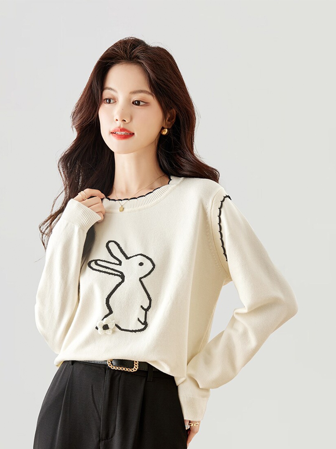 

JC Collection Embroidered Round Neck Pullover, Beige