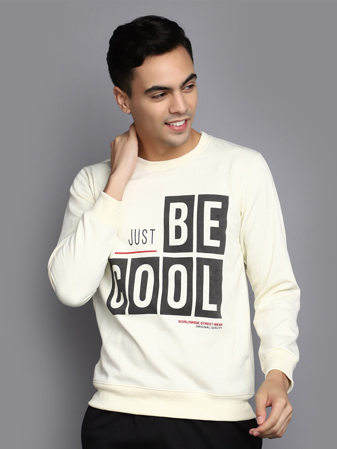 

V-Mart Typography Printed Cotton Pullover Sweatshirt, Off white