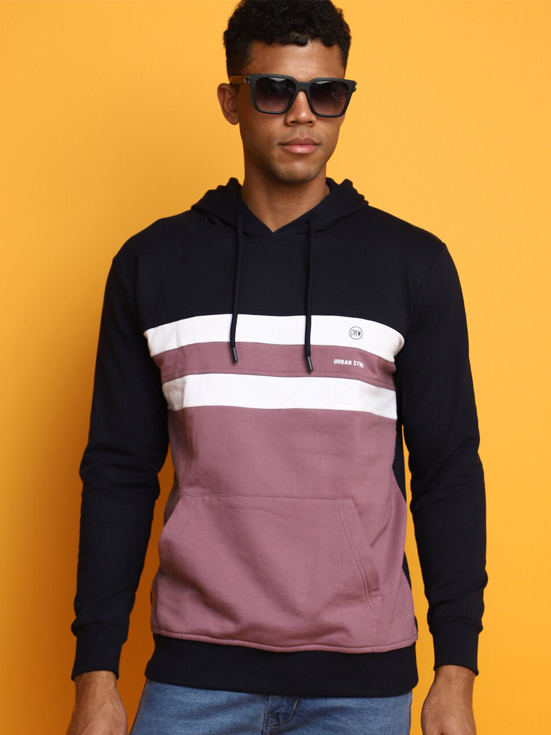 

V-Mart Colourblocked Hooded Cotton Pullover Sweatshirt, Pink