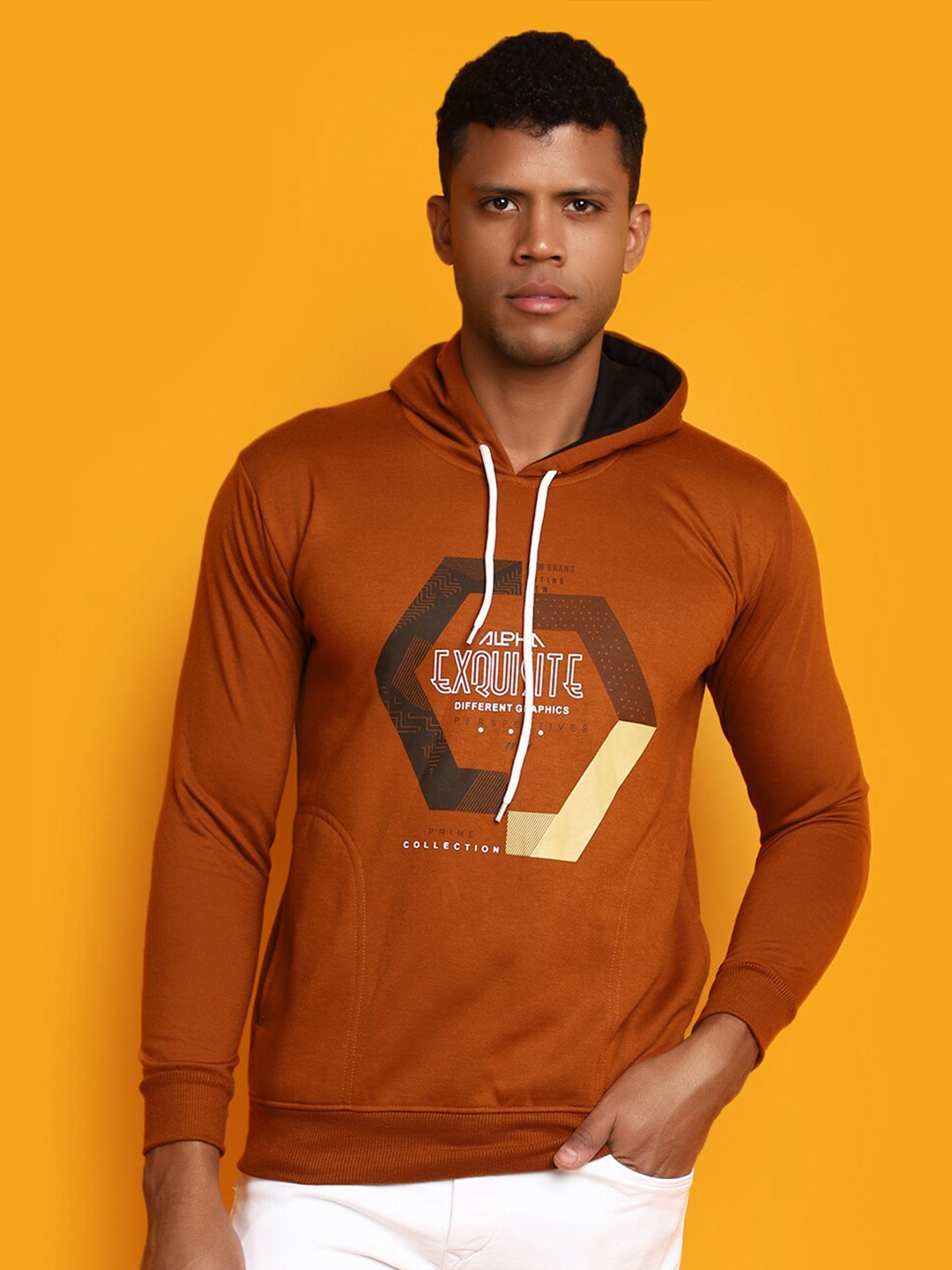 

V-Mart Typography Printed Hooded Cotton Pullover, Rust