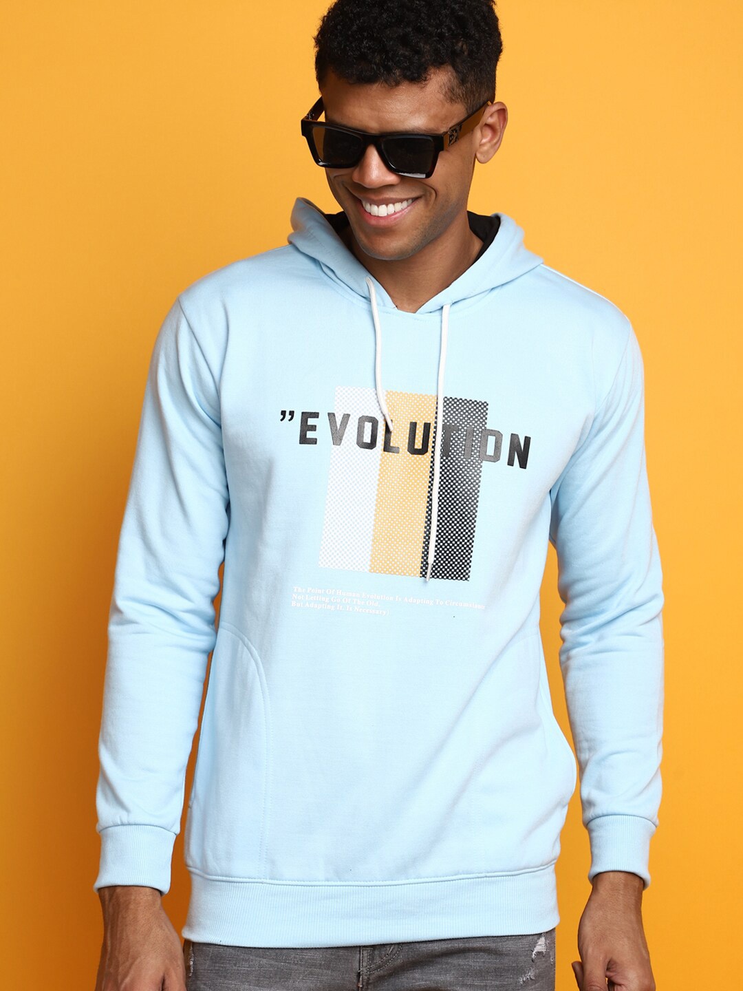 

V-Mart Typography Printed Hooded Cotton Pullover, Blue
