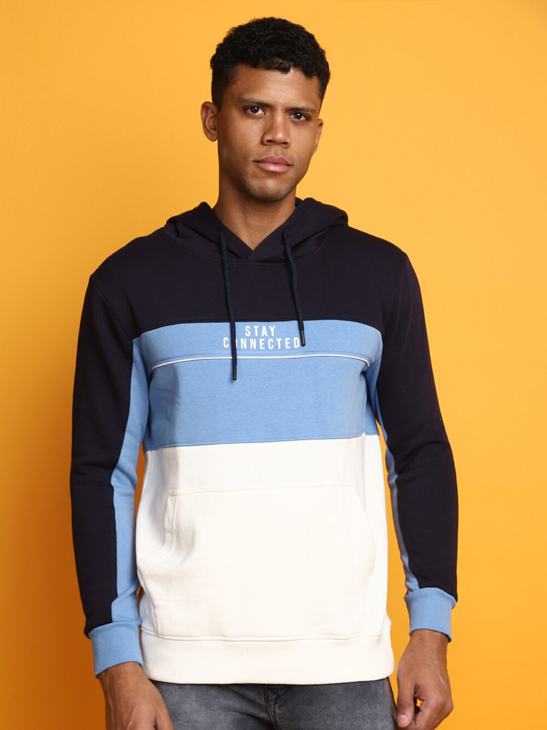 

V-Mart Colourblocked Hooded Cotton Pullover Sweatshirt, Blue