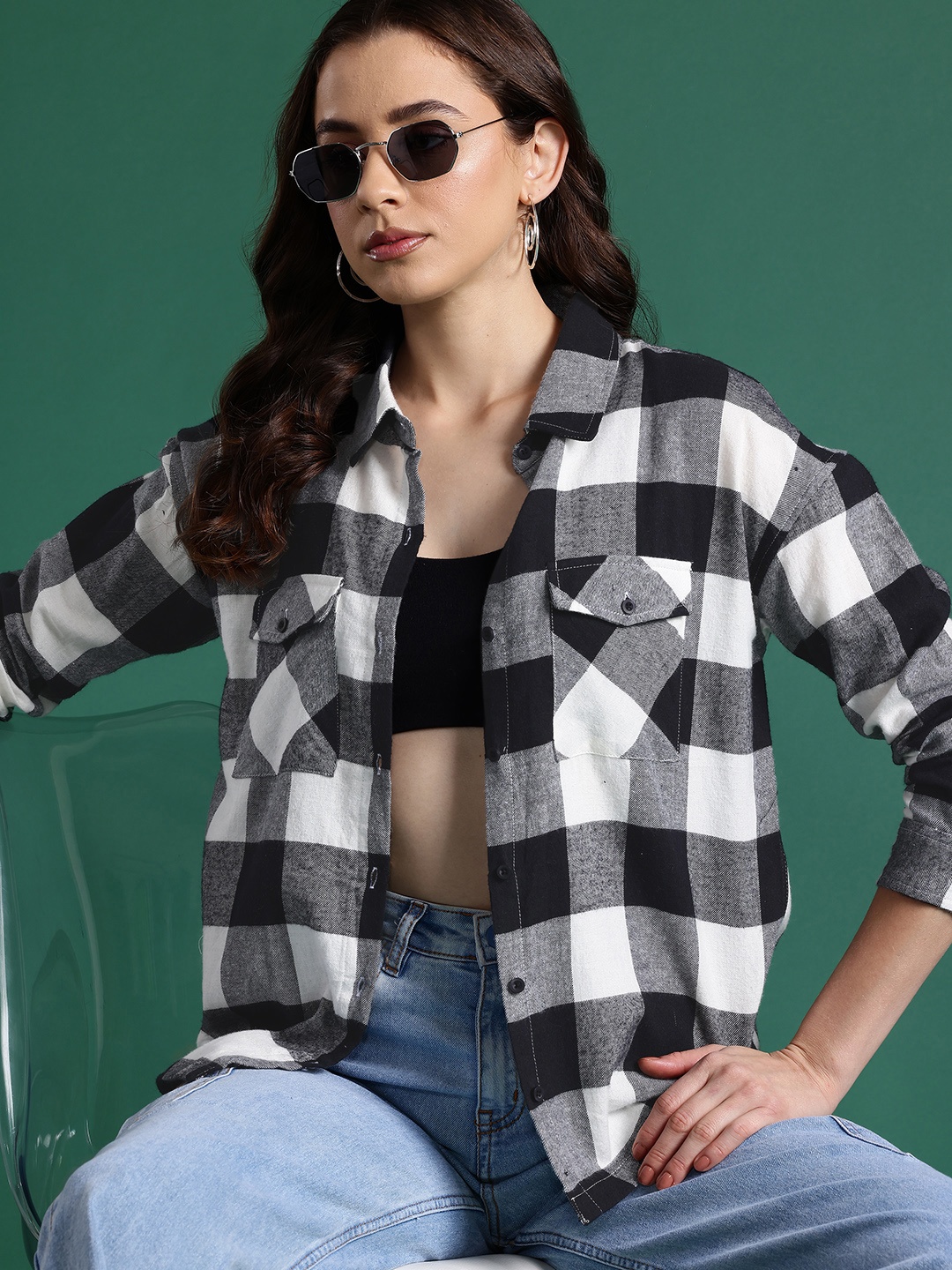 

DressBerry Modern Buffalo Checked Pure Cotton Casual Shirt, White