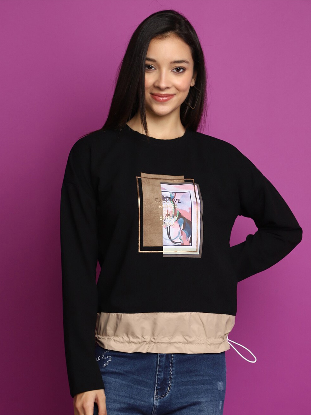 

V-Mart Graphic Printed Cotton Sweatshirt, Black