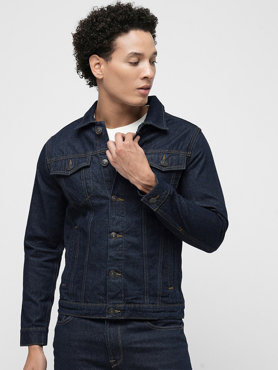 

Jack & Jones Spread Collar Cotton Denim Jacket, Blue