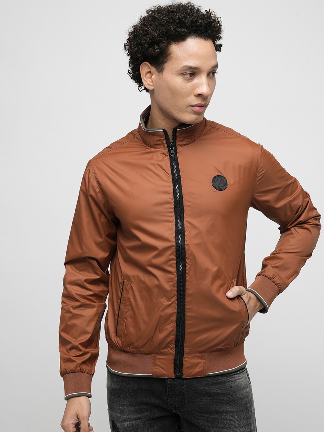 

Jack & Jones Stand Collar Reversible Bomber Jacket, Brown