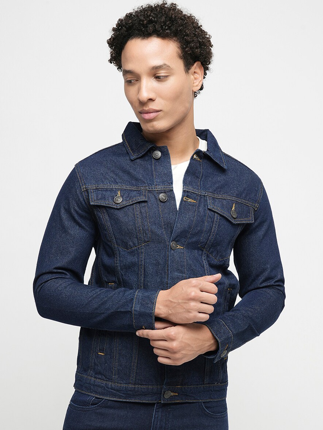 

Jack & Jones Spread Collar Cotton Denim Jacket, Blue