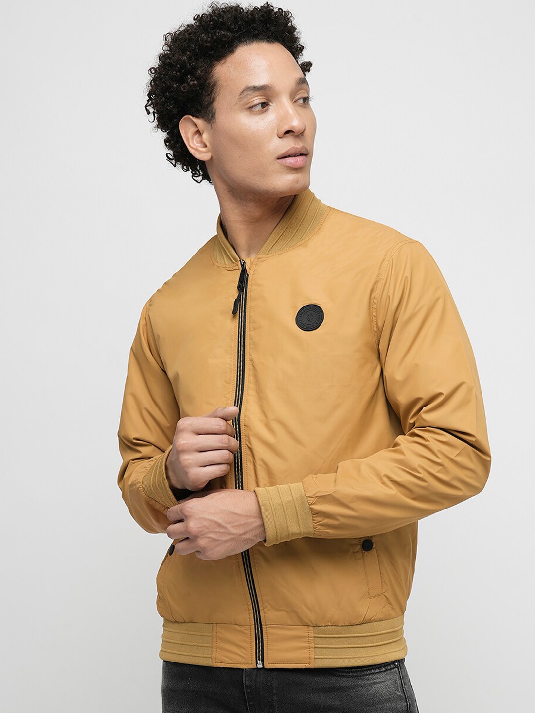 

Jack & Jones Stand Collar Bomber Jacket With Zip Detail, Brown