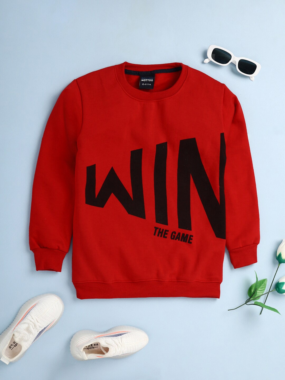 

V-Mart Boys Typography Printed Long Sleeve Cotton Pullover Sweatshirt, Red