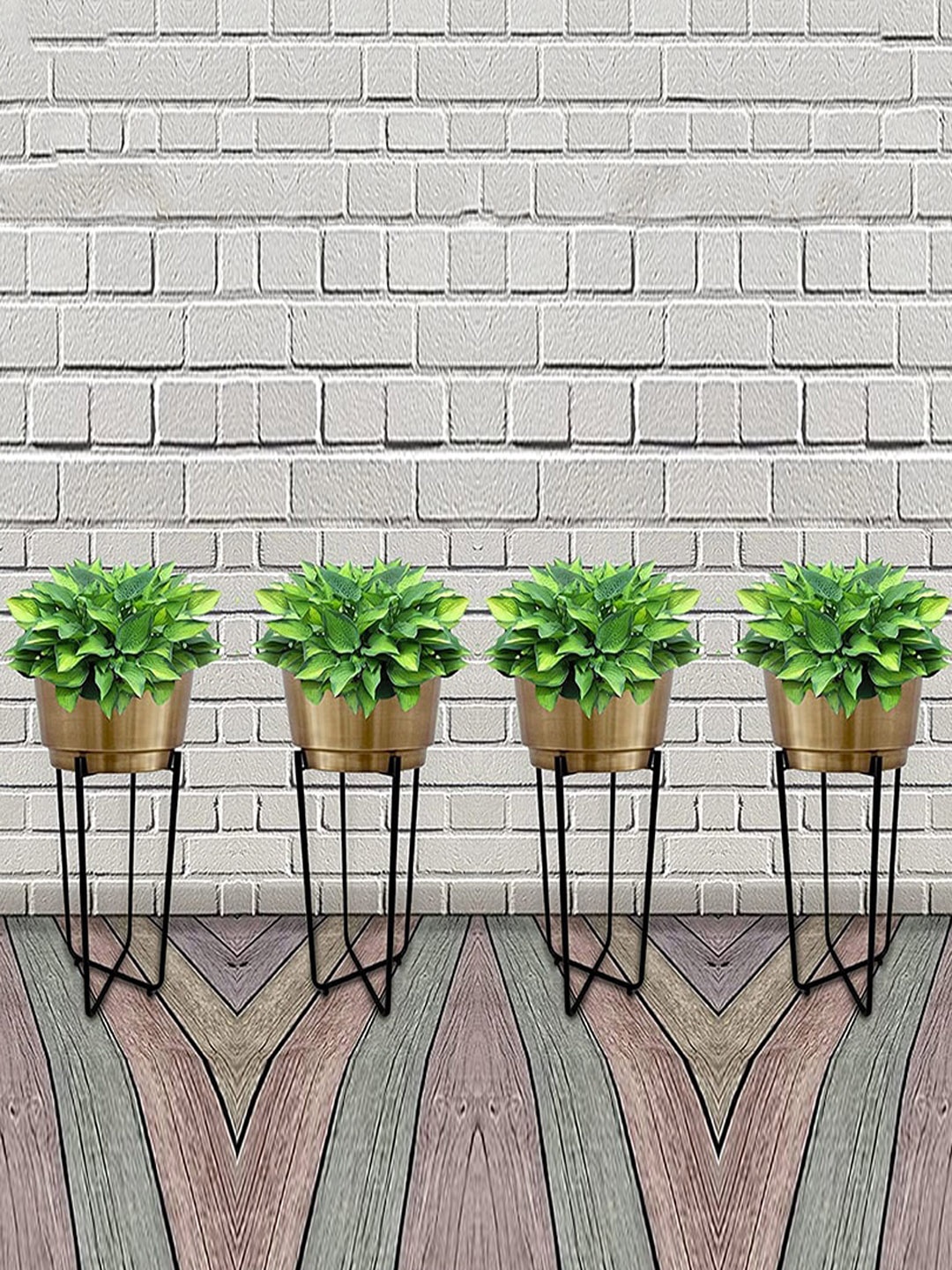

Garden Deco Black & Gold Toned 4 Pieces Metal Planter With Stand