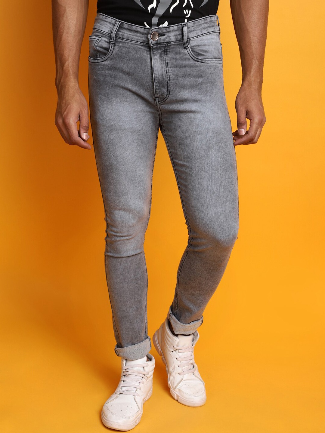 

V-Mart Men Slim Fit Clean Look Heavy Fade Cotton Jeans, Grey