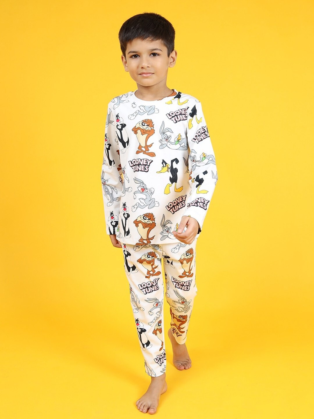 

Minute Mirth Boys Looney Tunes Printed T-Shirt & Lounge Pant, White