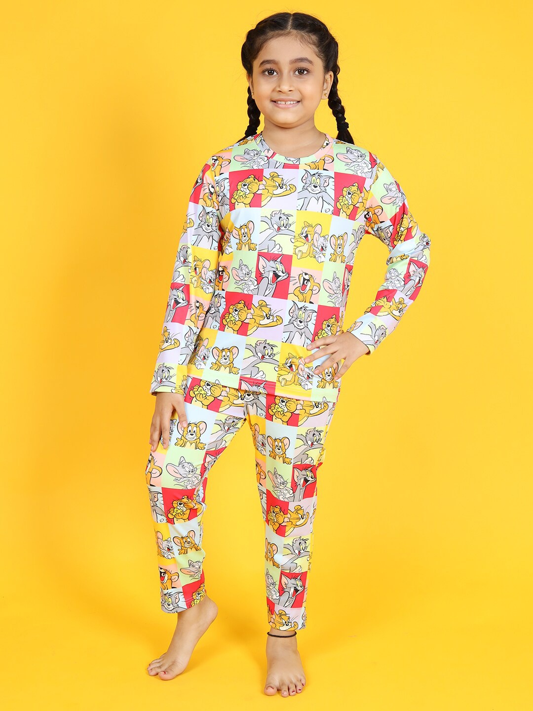 

Minute Mirth Girls Tom & Jerry Printed T-Shirt & Lounge Pant, White