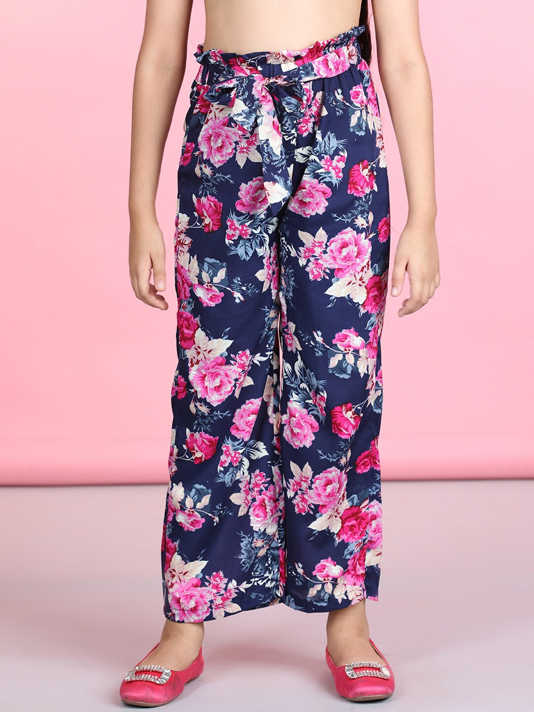 

Cutiekins Girls Floral Printed Palazzos, Navy blue
