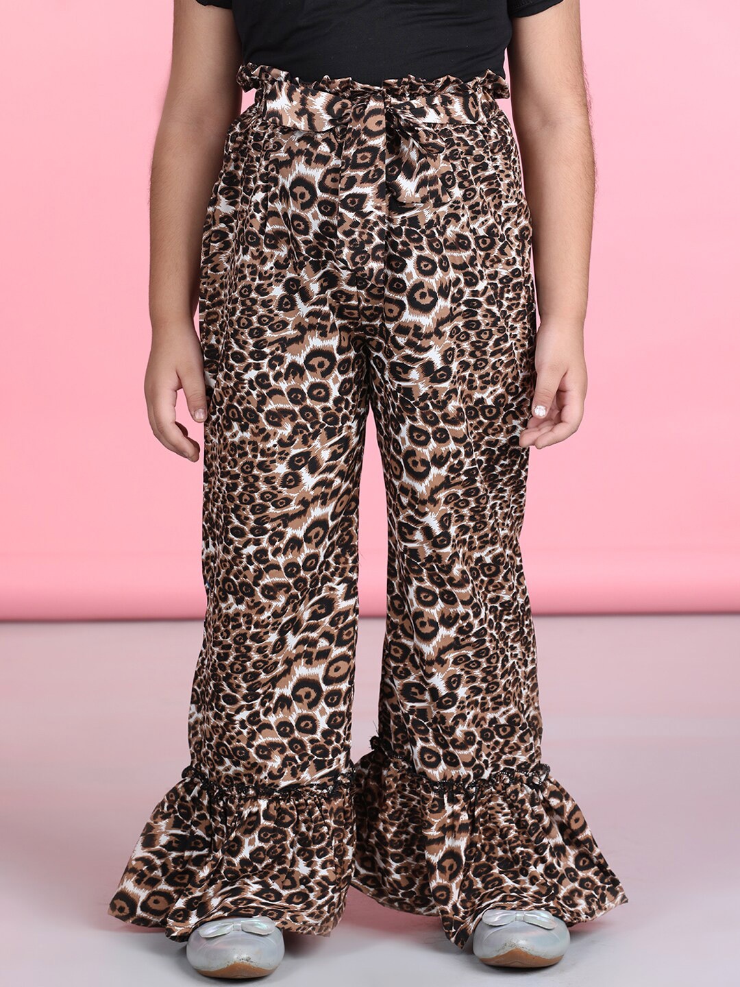 

Cutiekins Animal Printed Knitted Straight Fit Palazzos, Brown