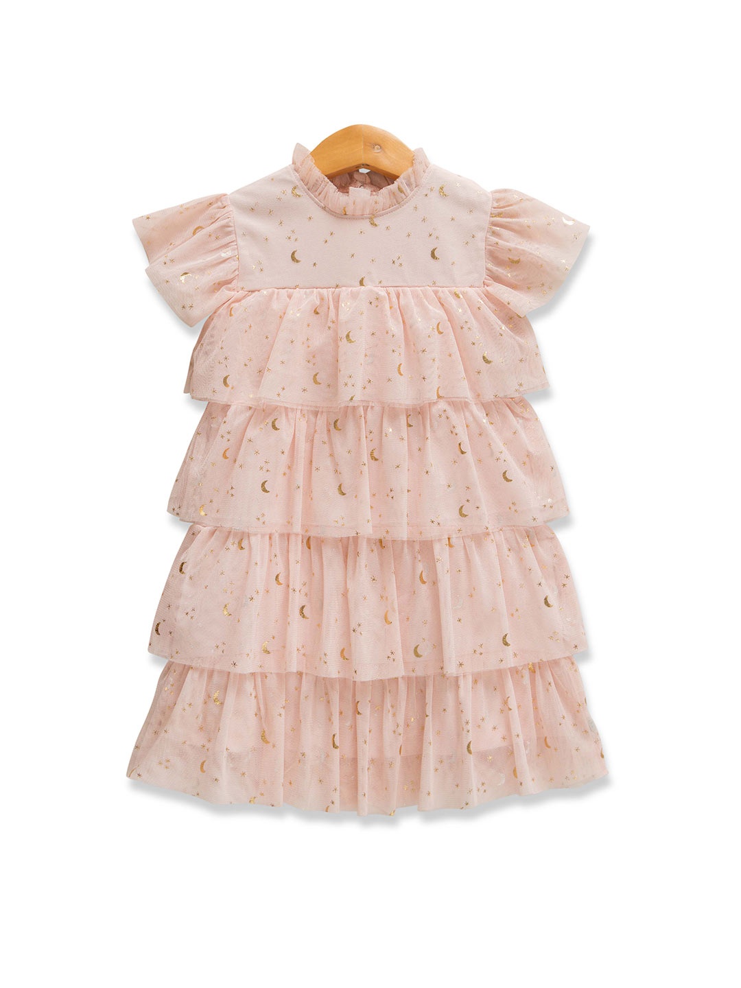 

JusCubs Girls Self Design Layered A-Line Net Dress, Pink