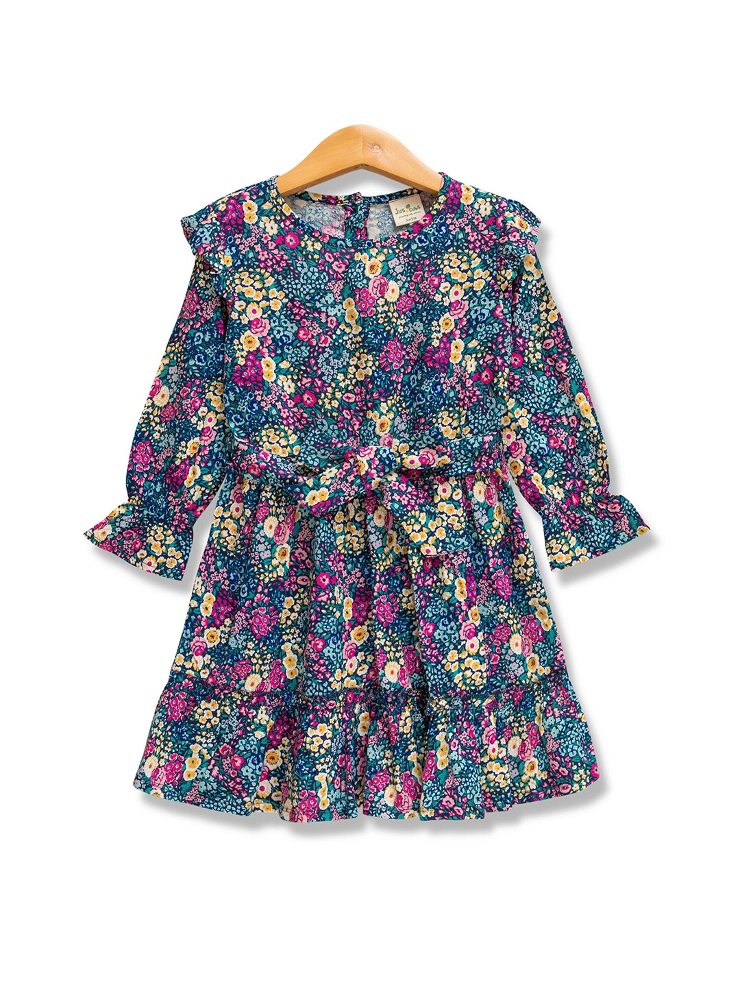 

JusCubs Girls Floral Printed Fit and Flare Dress, Navy blue