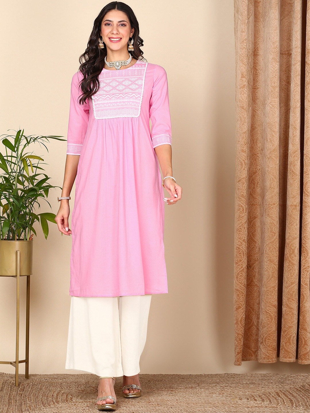 

HERE&NOW Women Pink Floral Printed Floral Liva Kurta