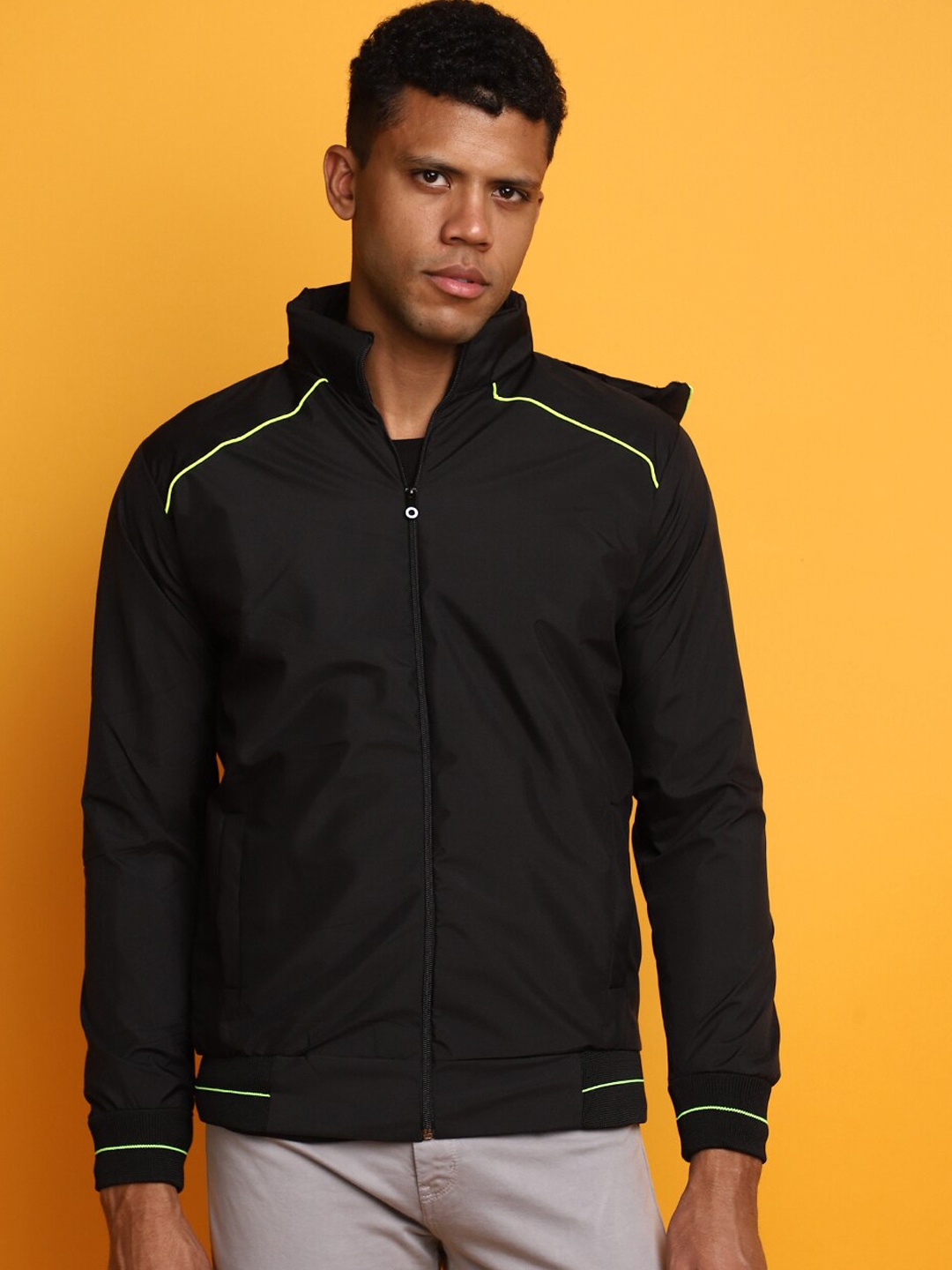 

V-Mart Lightweight Long Sleeves Hooded Bomber Jacket, Black