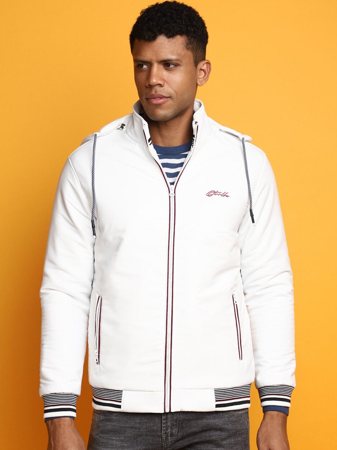 

V-Mart Lightweight Hooded Cotton Bomber Jacket, White