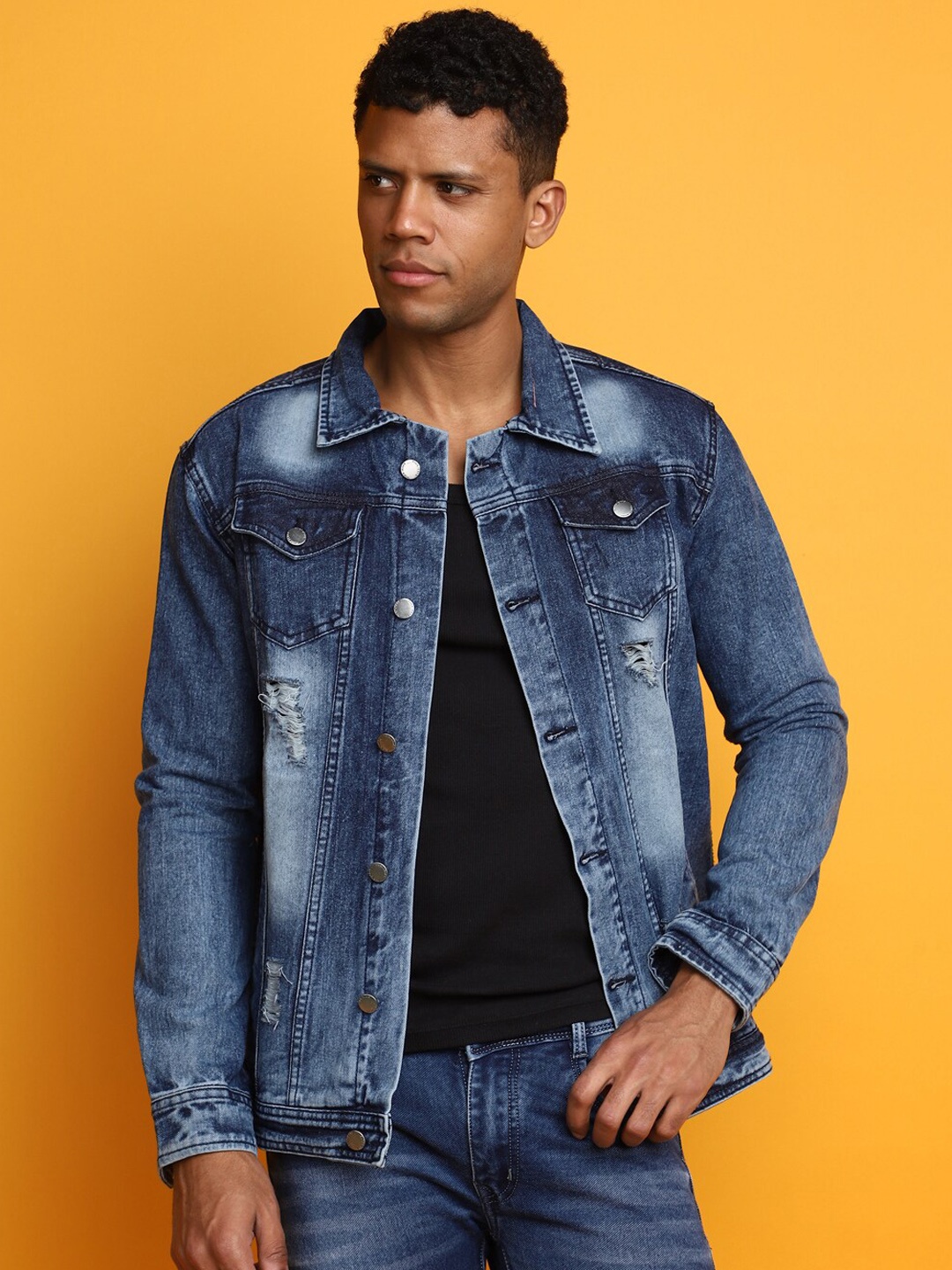 

V-Mart Lightweight Washed Denim Jacket, Blue