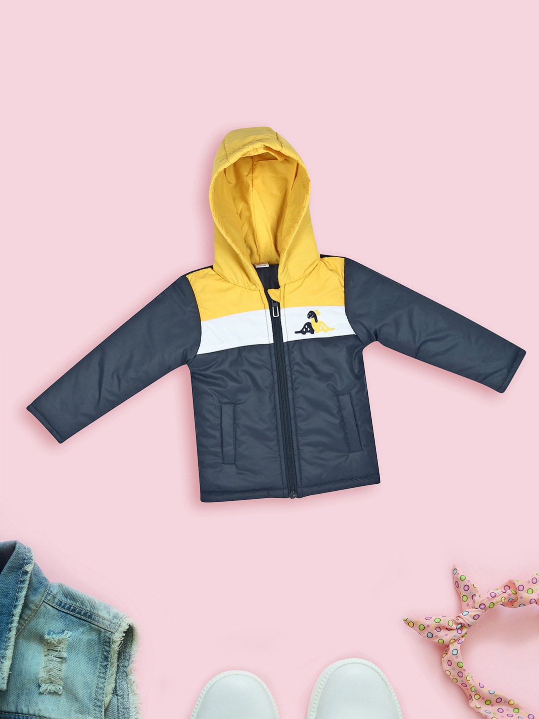 

V-Mart Infant Kids Colourblocked Hooded Lightweight Cotton Padded Jacket, Blue
