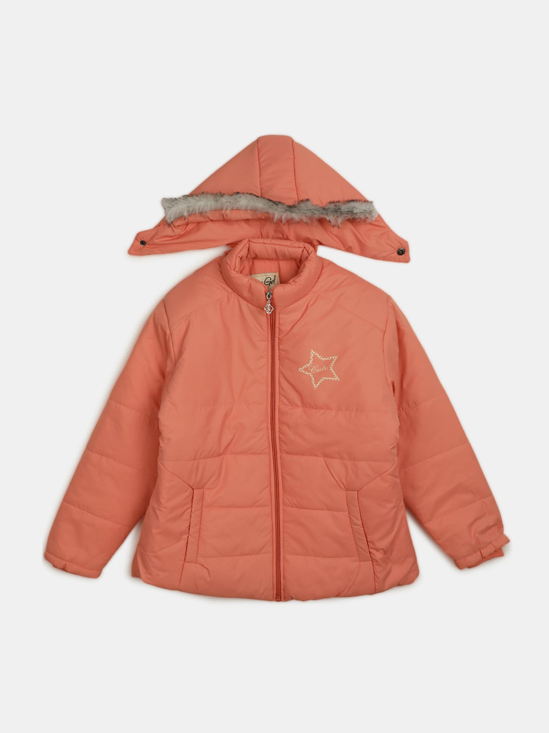 

V-Mart Girls Lightweight Hooded Faux Fur Trim Parka Jacket, Pink