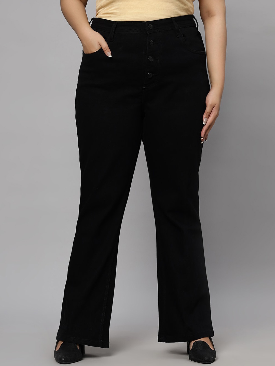 

Turning Blue Women Plus Size Boot Cut ButtonFly Jeans, Black