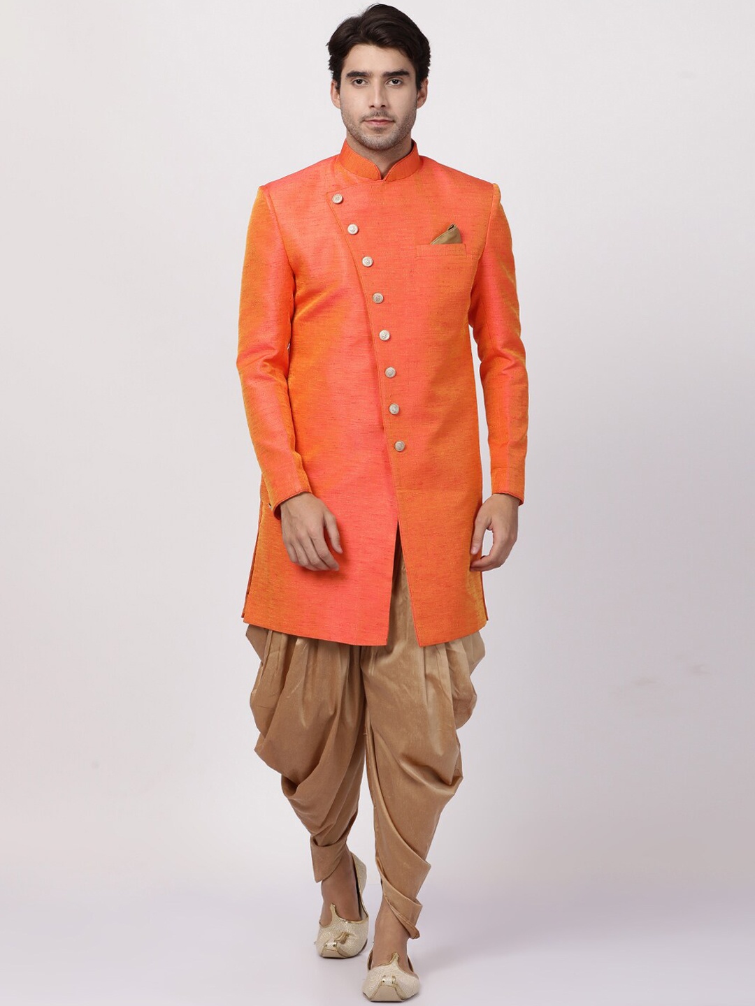 

VM Men Self-Design Sherwani Set, Orange