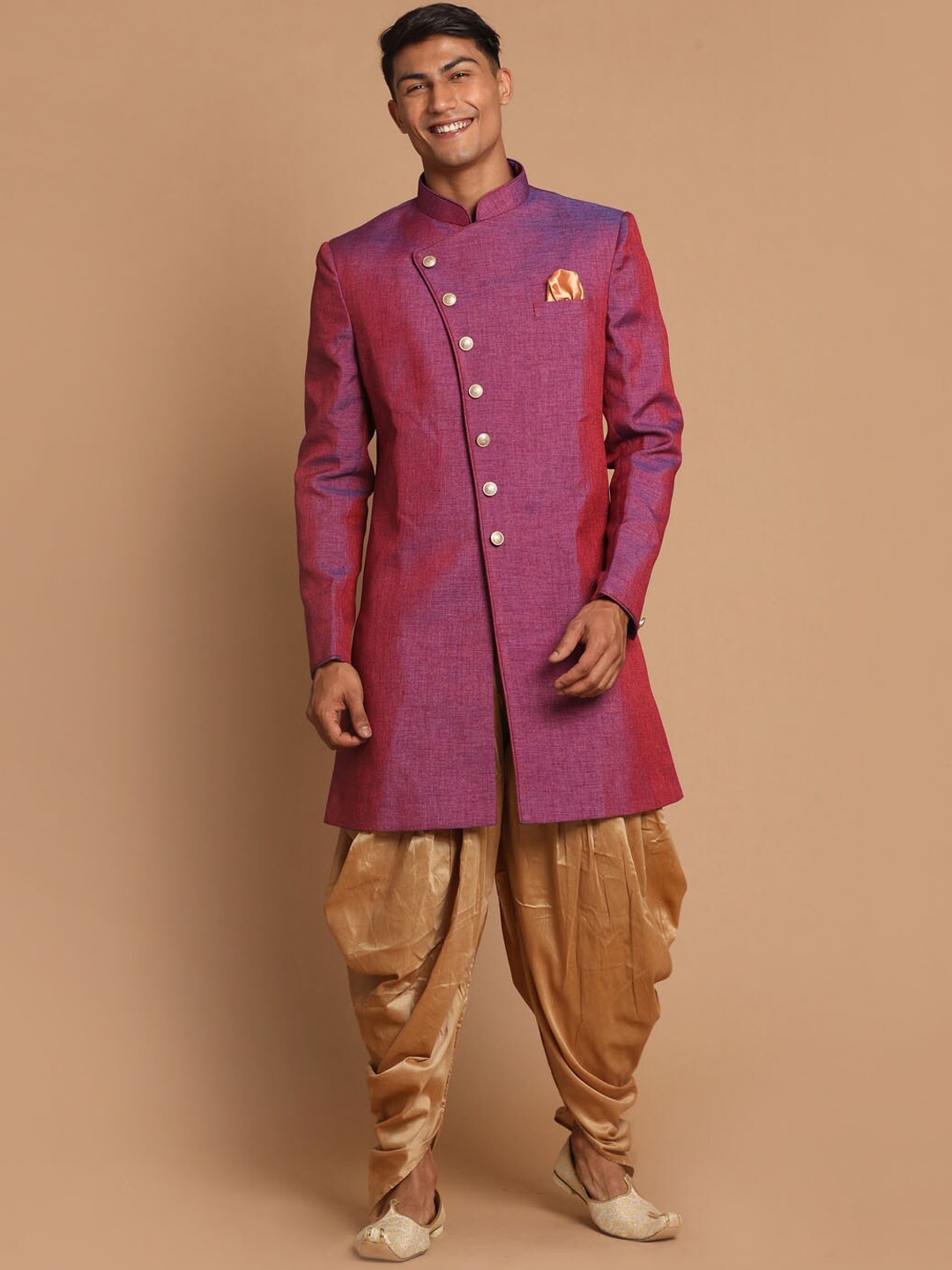 

VM Men Self-Design Sherwani Set, Purple