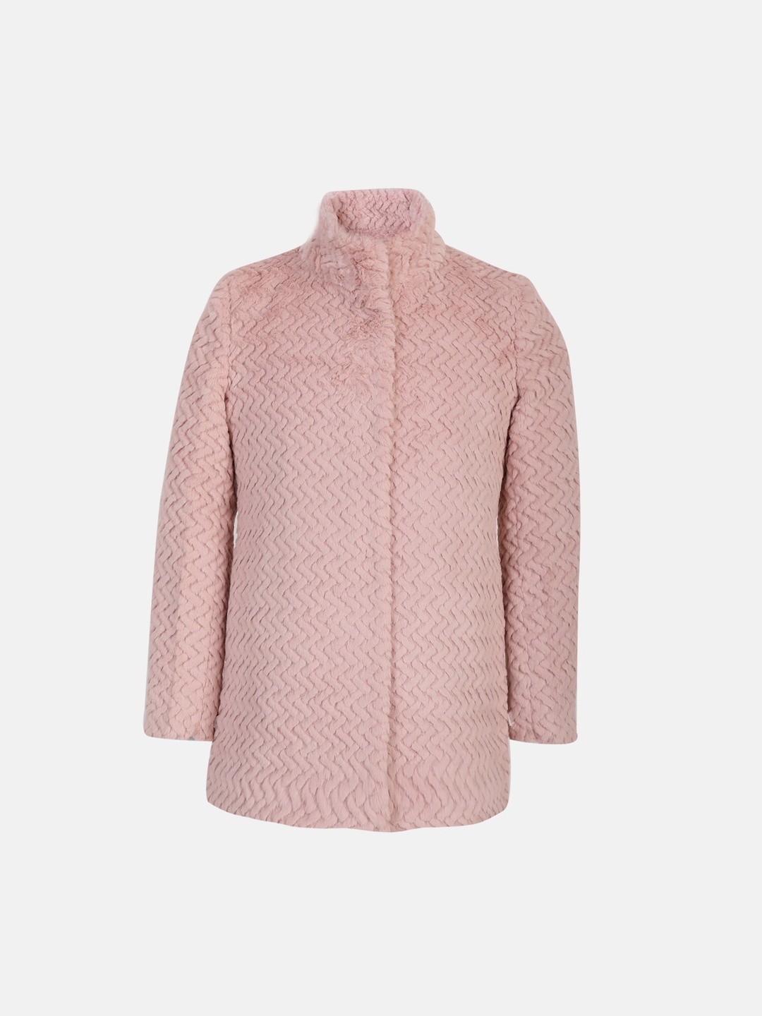 

CHKOKKO Girls Self Design Single-Breasted Overcoat, Pink