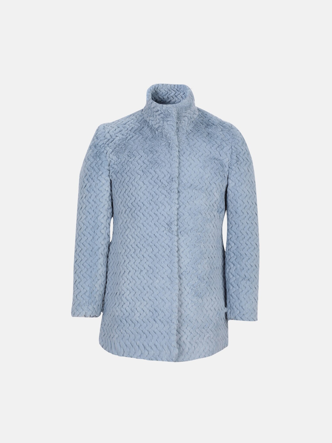 

CHKOKKO Girls Self Design Spread Collar Single Breasted Overcoat, Blue