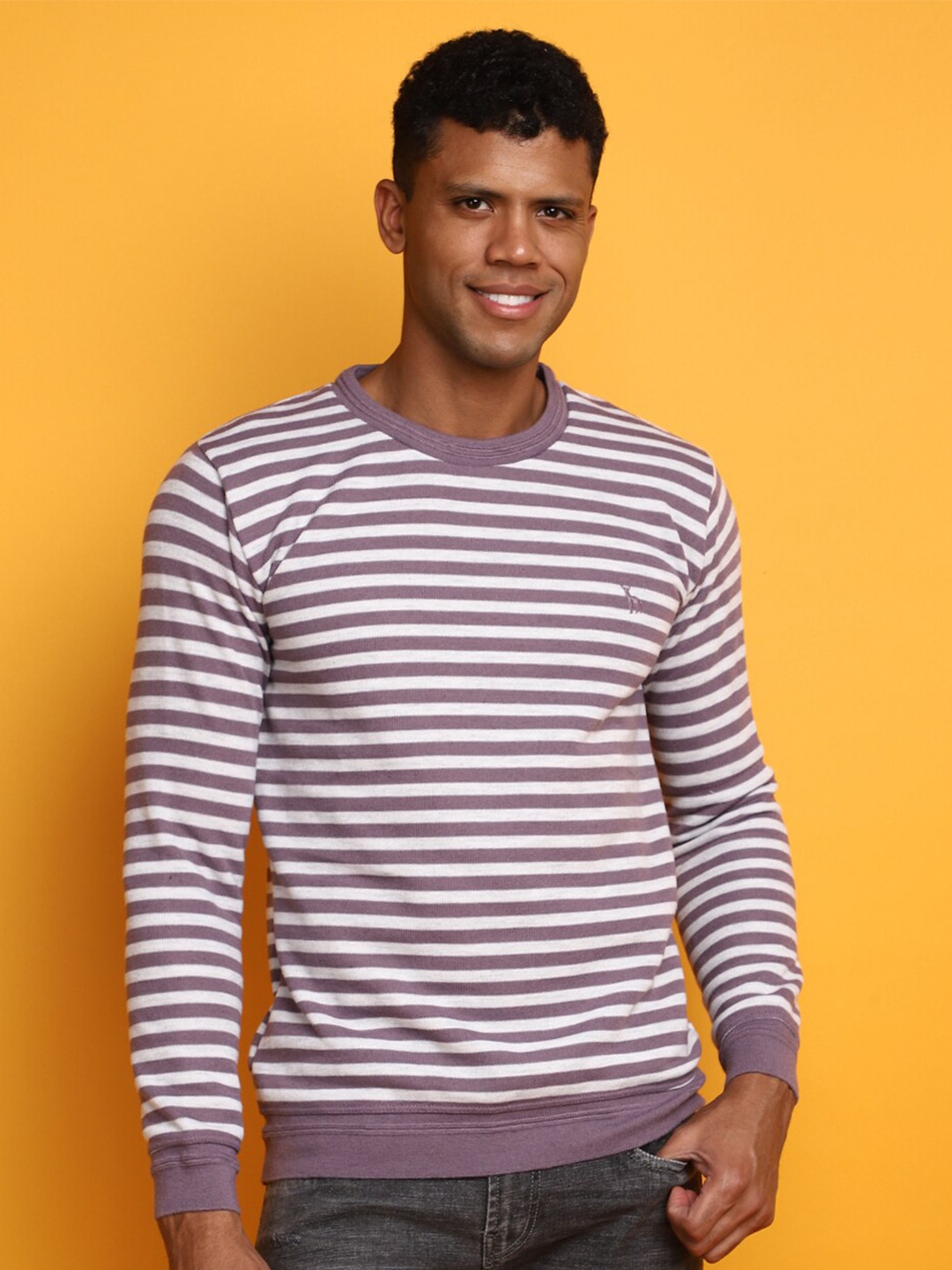 

V-Mart Striped Cotton Pullover, Mauve