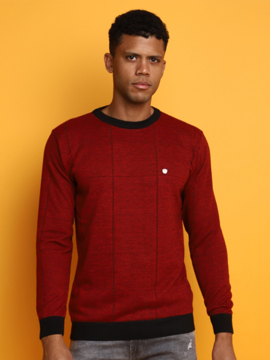 

V-Mart Self Design Cable Knit Cotton Pullover, Burgundy