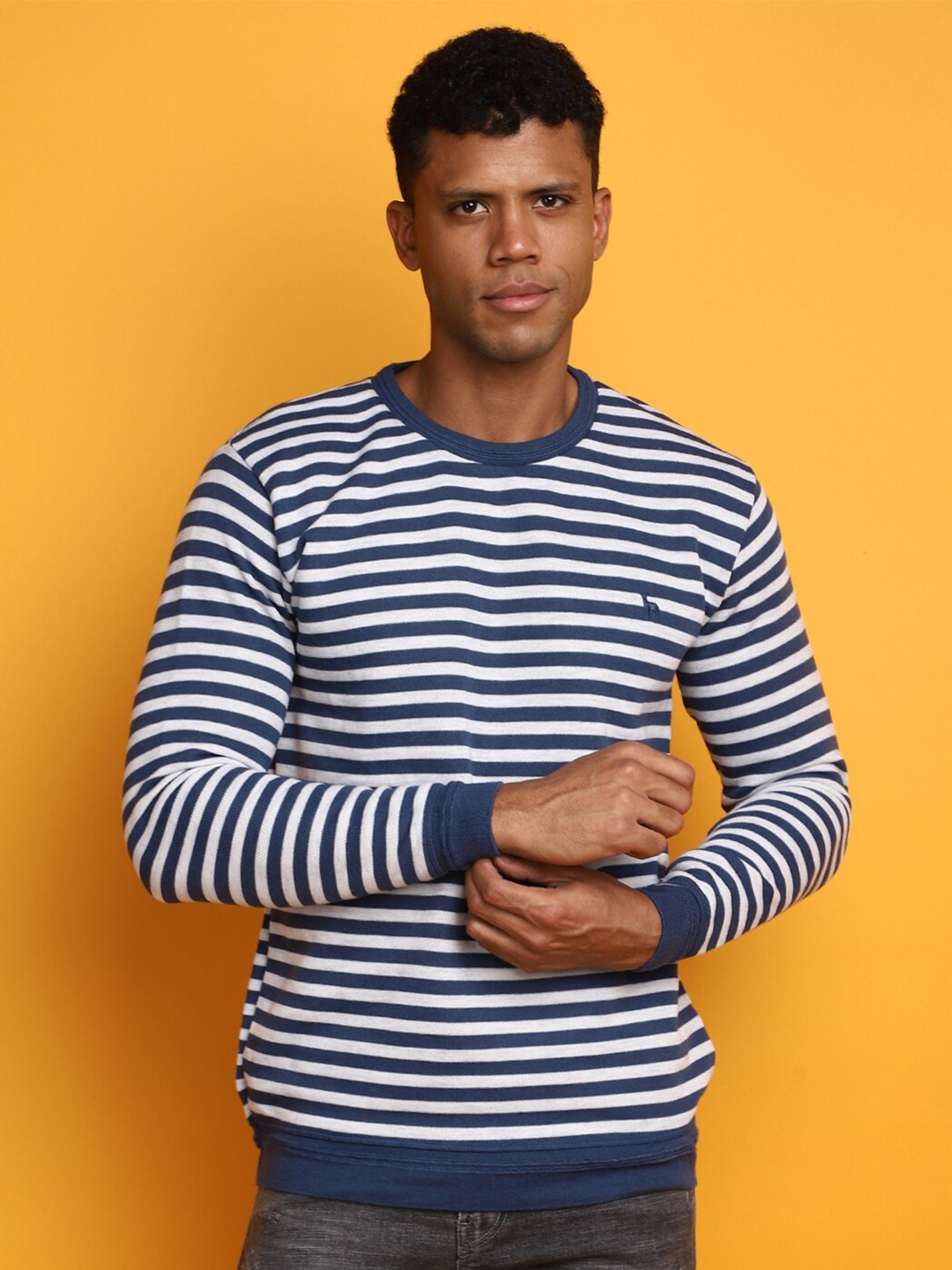 

V-Mart Striped Cotton Pullover, Blue