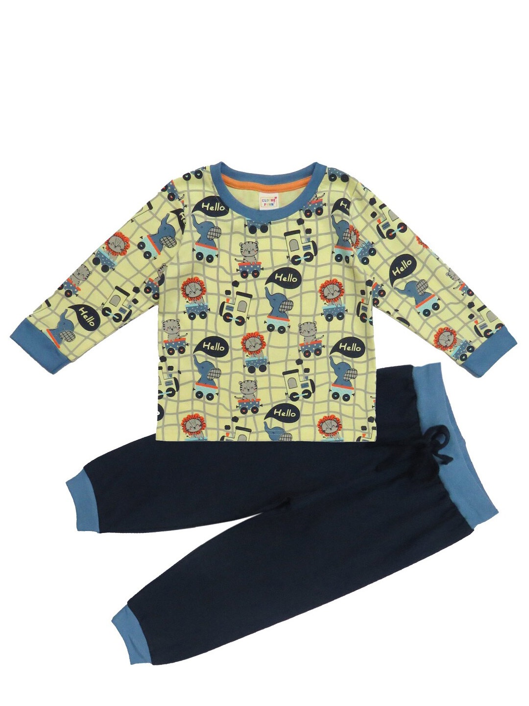 

Clothe Funn Boys Cotton Printed T-shirt with Trousers, Yellow