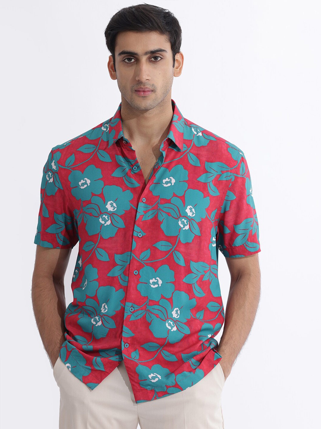 

RARE RABBIT Men Landon Floral Printed Slim Fit Shirt, Pink