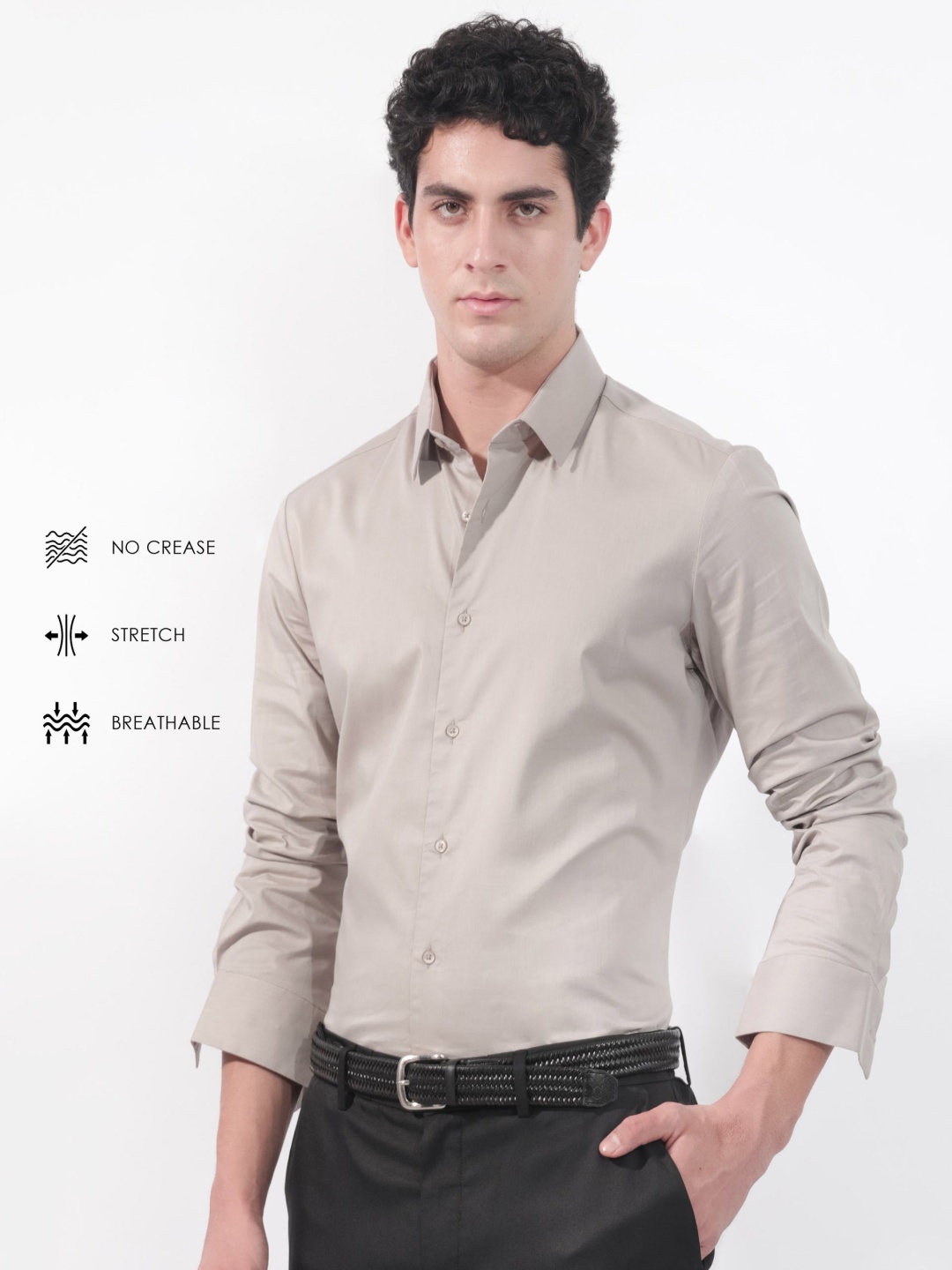 

RARE RABBIT Men Para Cotton Slim Fit Shirt, Beige